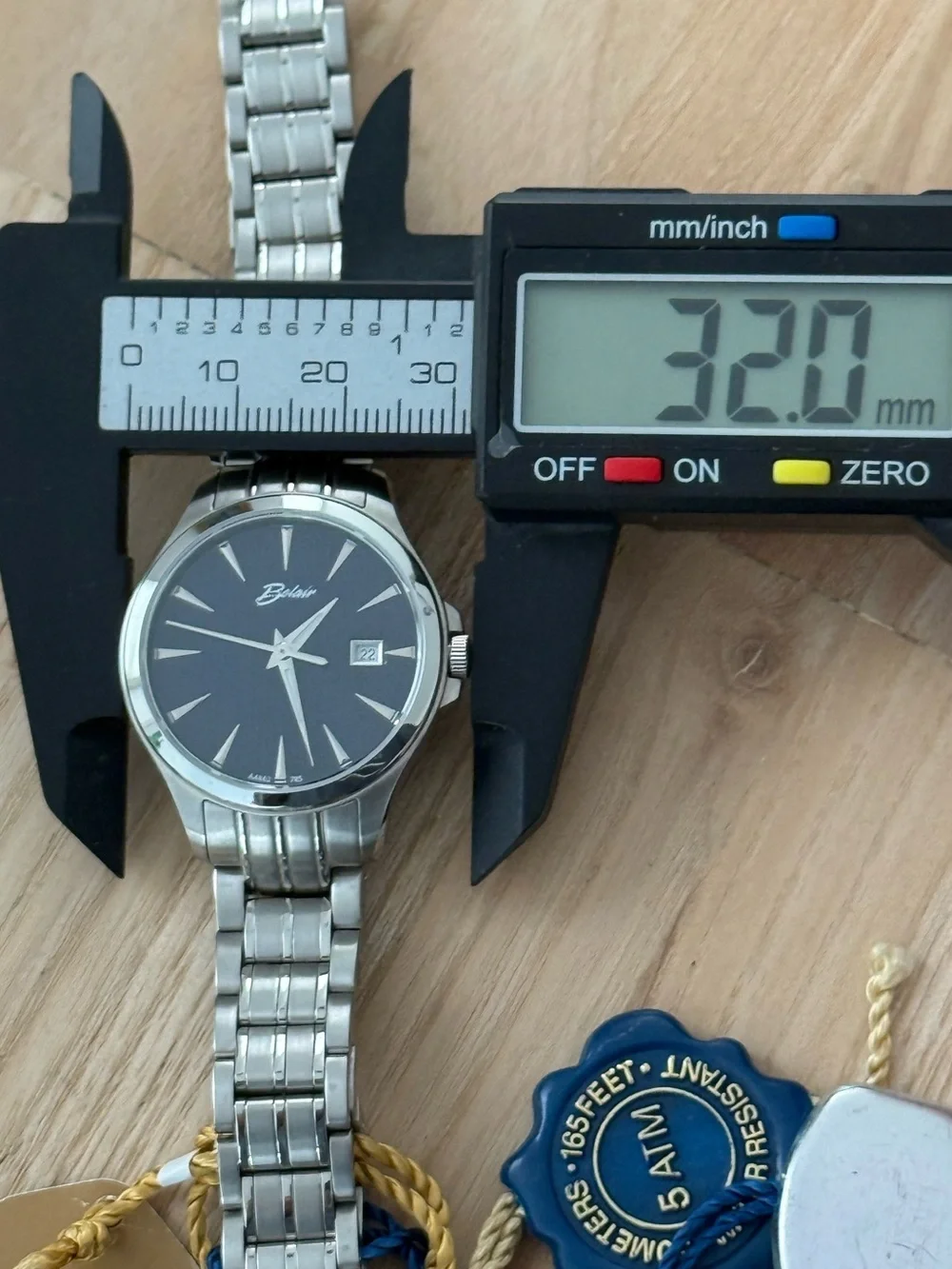 Belair Luxury Designer Watch Stainless Dial Case Black Dial Date Window NWT